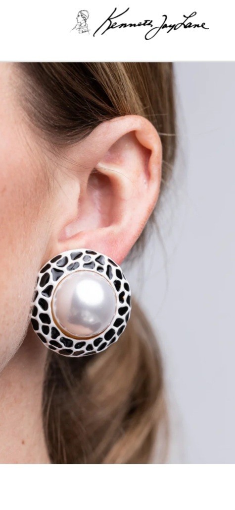 Kenneth Jay Lane Cultura Pearl Center Button Clip Earings
