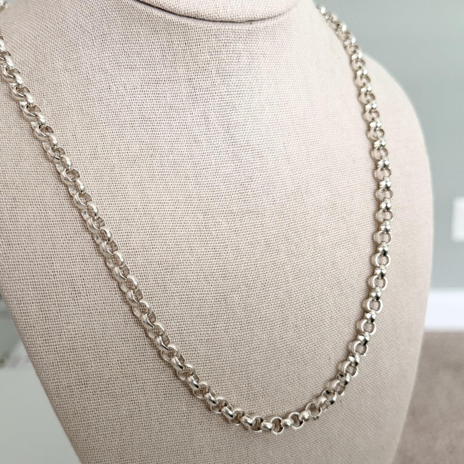 925 Sterling Silver 6MM Round Rolo Link Heavy Chain Necklace 24″