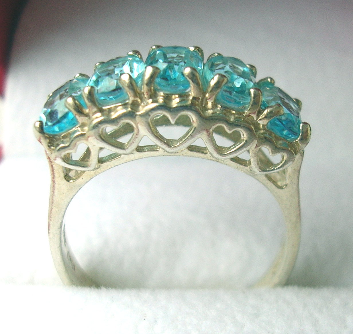 Vintage Ladies Sterling & 5 Blue Topaz Ring size 7 Signed C N A