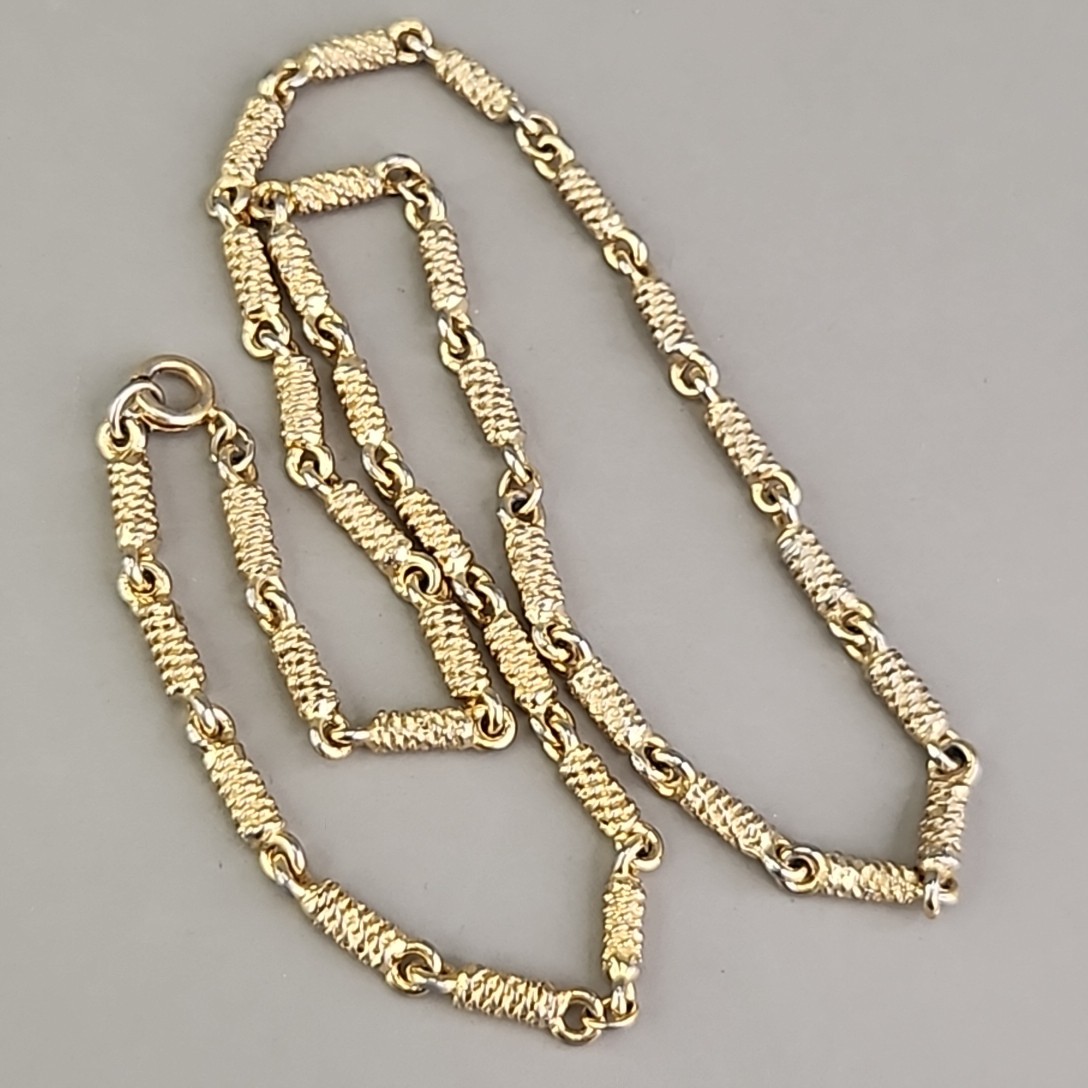 Vintage Bar Link Necklace Textured Gold Tone 18″