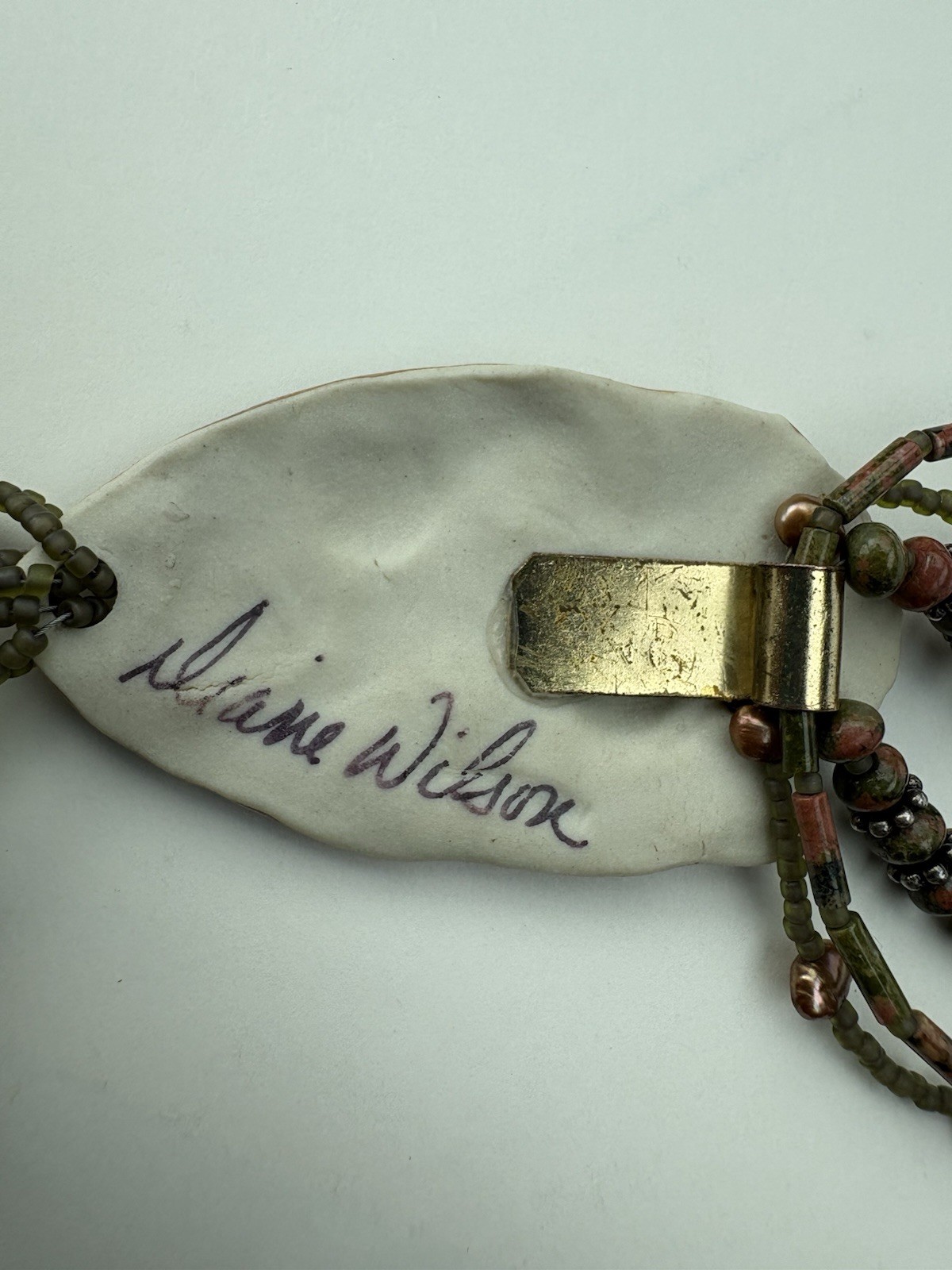 Vintage SeaShell Pattern Handmade Jewelry Ceramic Art Necklace Diane Wilson Folk