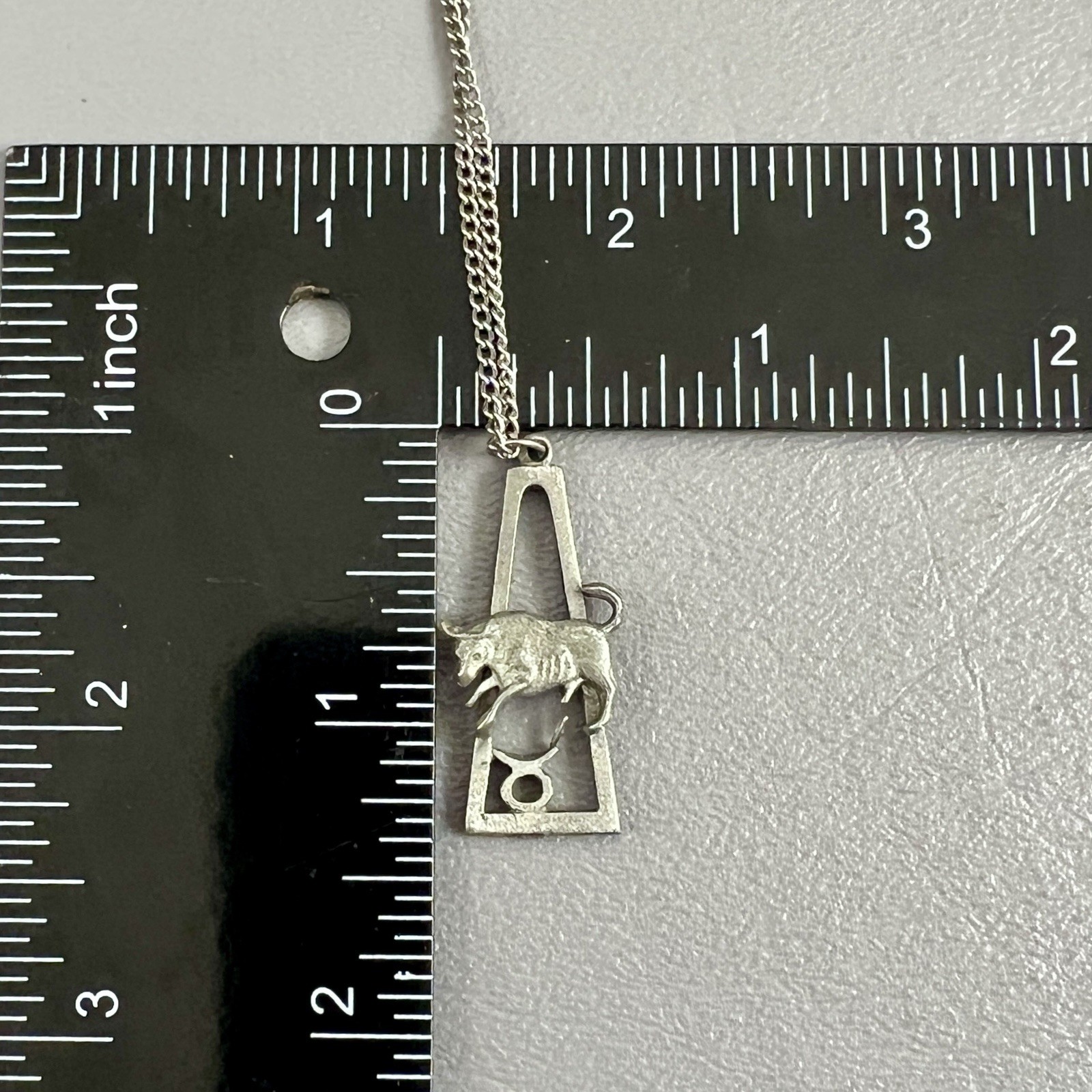 Vintage Cathedral Pewter Taurus Astrology Pendant Necklace Horoscope Bull