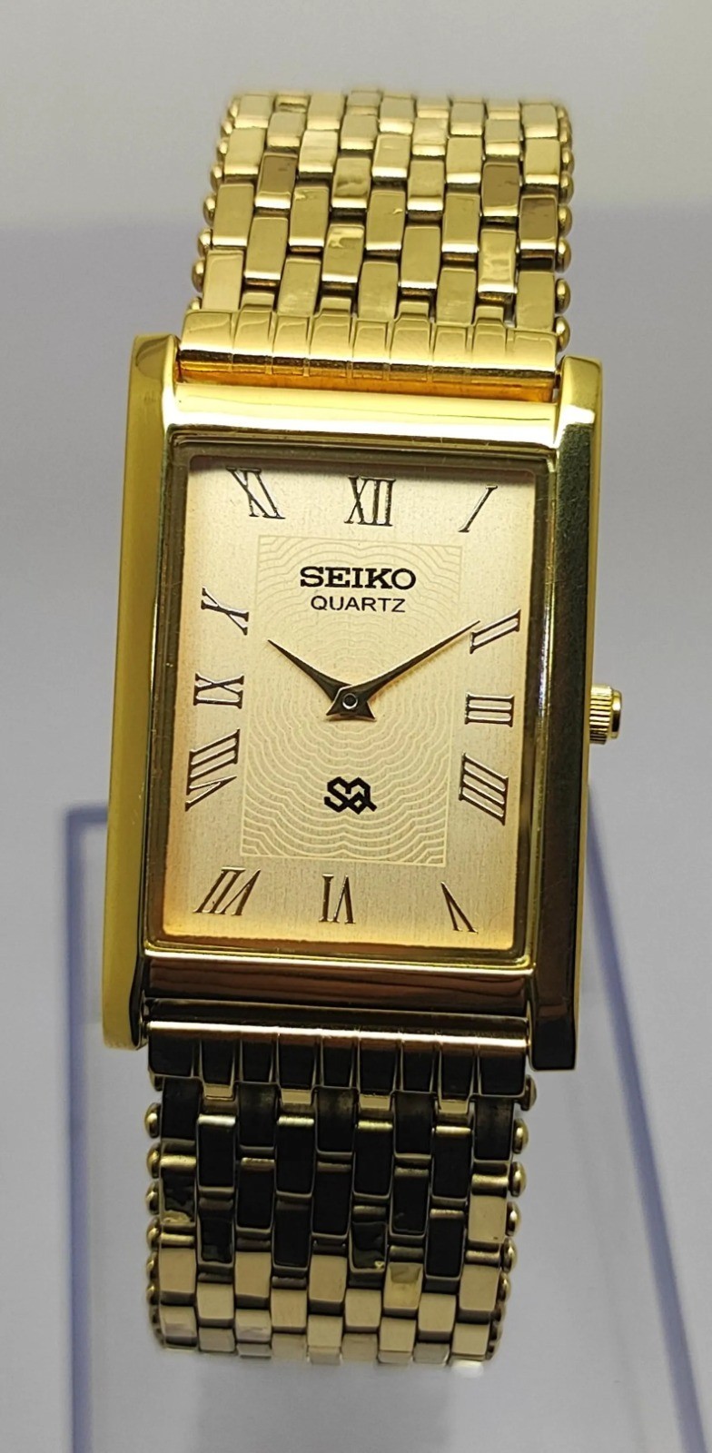 Vintage Seiko Slim Quartz Tank Unisex Refurbished Japanese Wrist Watch Gold Dial