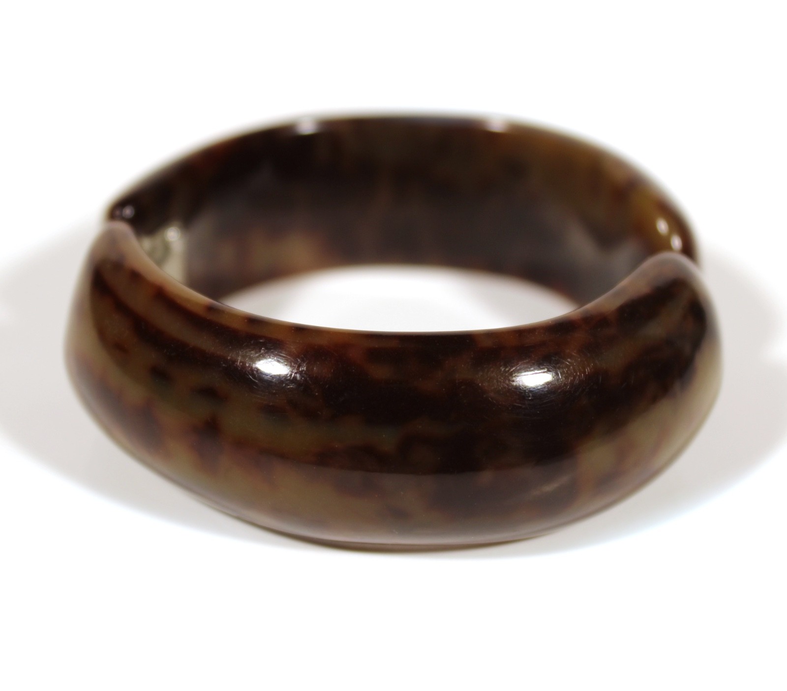 MOTTLED DARK & GOLDEN BROWN EARLY PLASTIC HINGED CLAMPER BRACELET VINTAGE