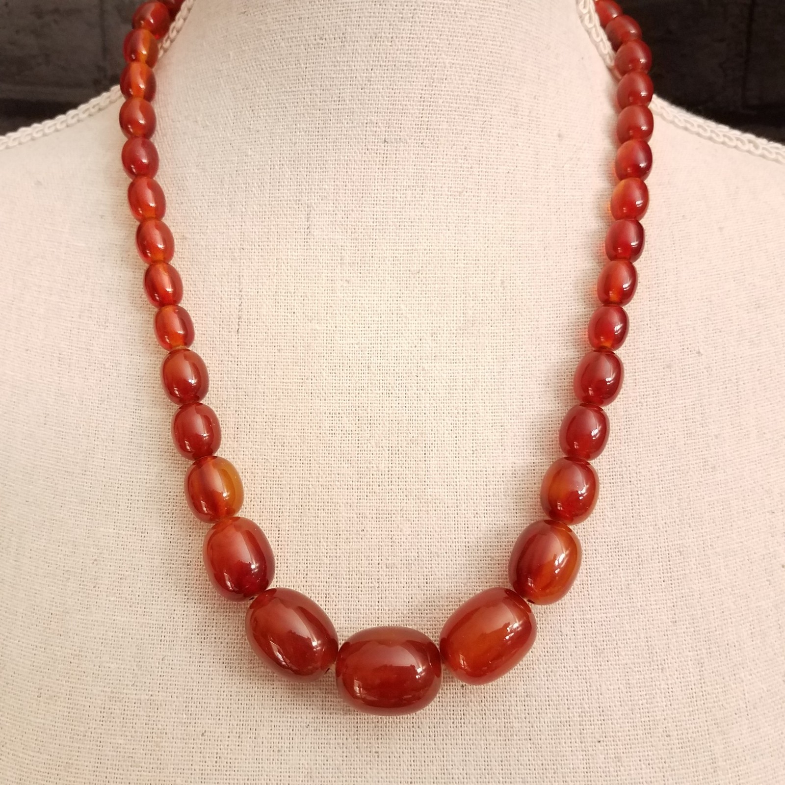Vintage Lucite Faux Amber Bead Necklace No Metal Collectible Jewelry