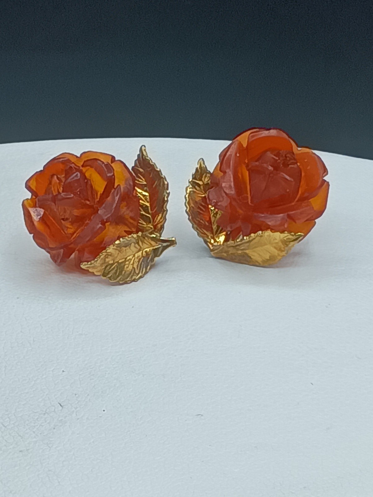 Amber Guild Earrings Stud 1/20 12K GF Gold Filled Rose Carved Amber .75”