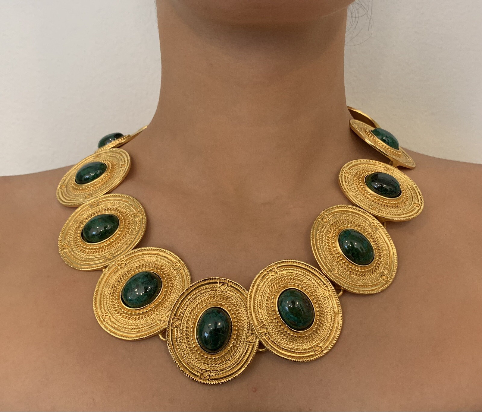 Ccori Peruvian Inca-Inspired Gold and Chrysocolla Necklace Costume Jewelry