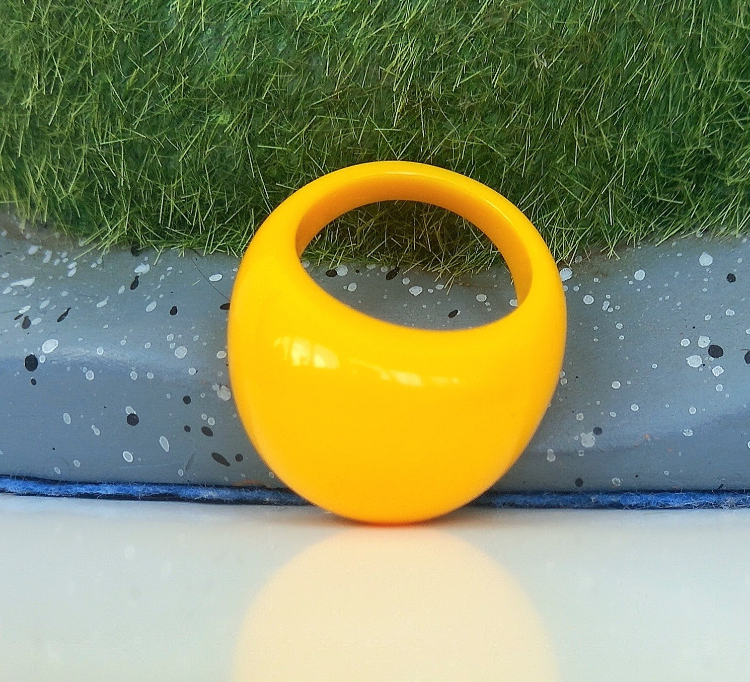 Summer Ring № 167 Lucite Acrylic Plastic Dome Ring Yellow Color Size 8