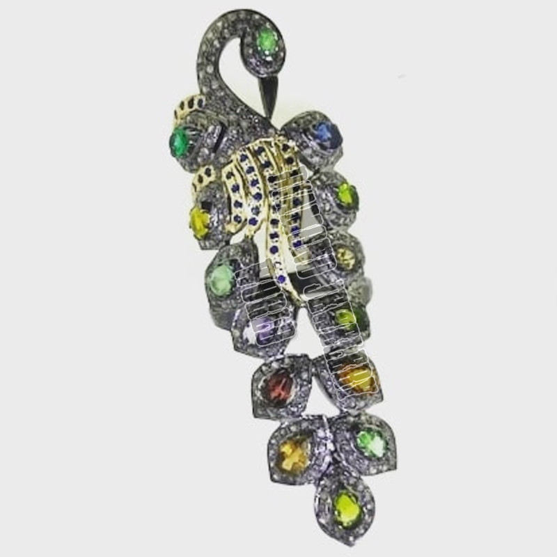 Stunning 2.65ctw Rose Cut Diamond Gemstone Silver Victorian Peacock Ring Jewelry
