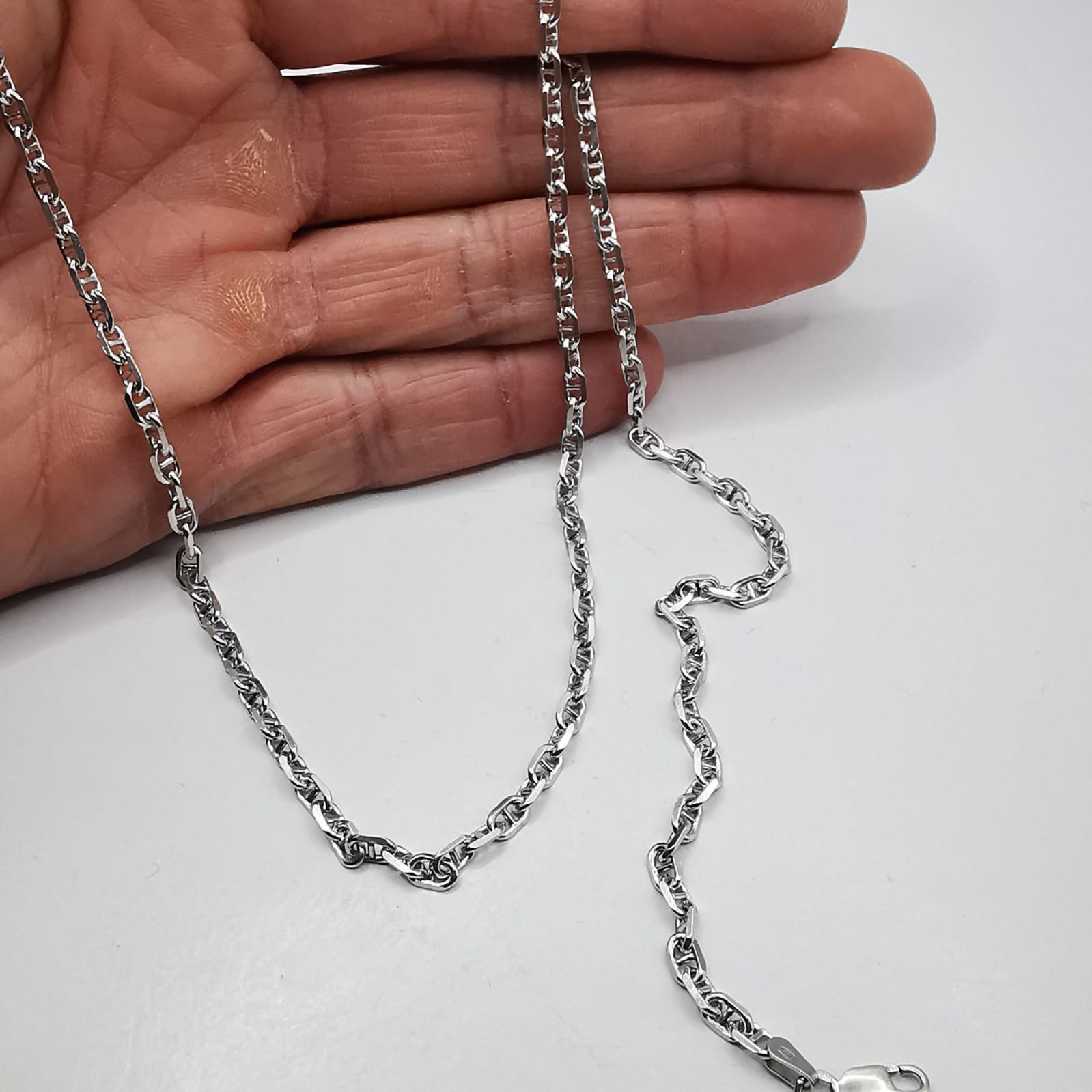 925 Sterling Silver Vintage Unusual Anchor Chain Necklace Thin Link Men’s