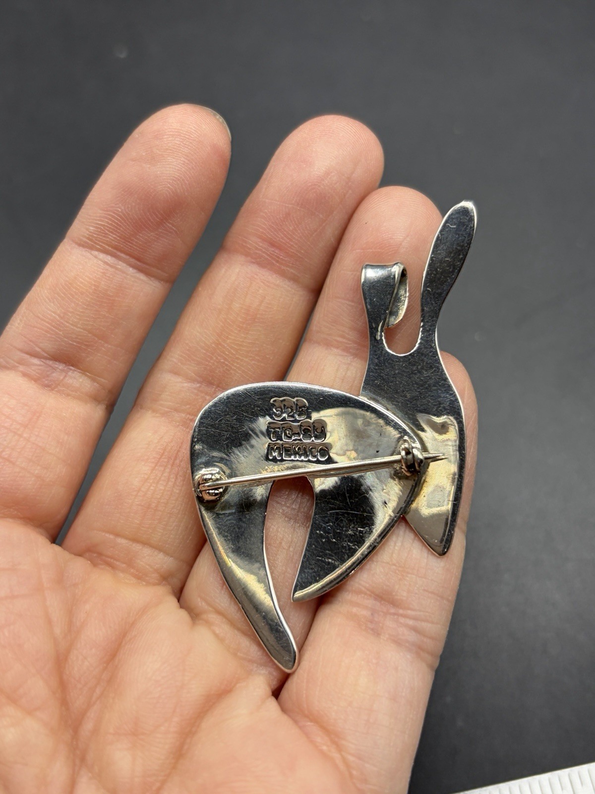 Vintage Mexico Bunny Rabbit Pendant Brooch Sterling Silver 925 Taxco Animal 14g