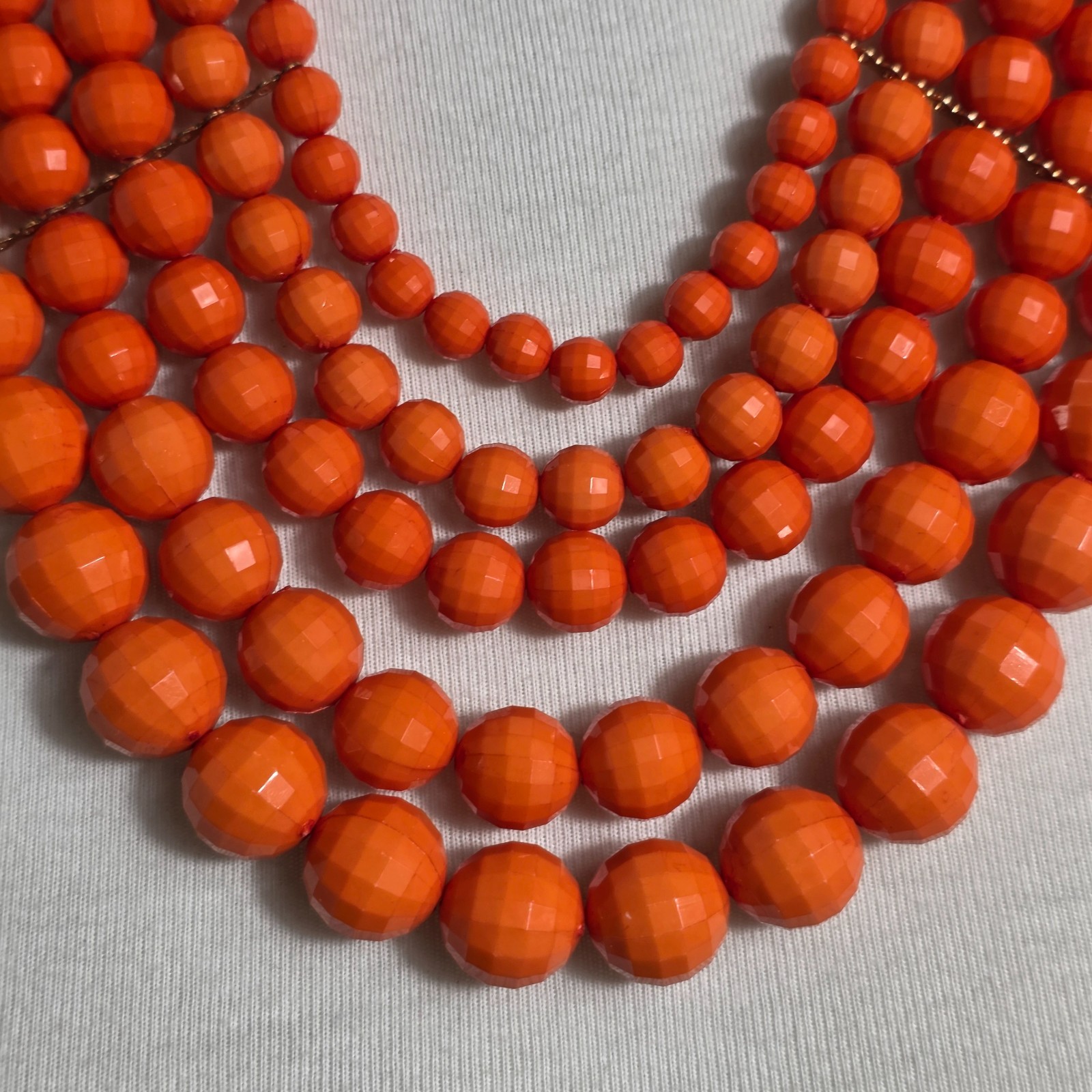 Vibrant Orange Multi-Strand Beaded Bib Necklace Graduated Layers