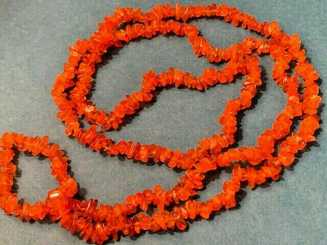 VINTAGE Polished Stone Necklace, Orange, 35″ Long, No Clasp
