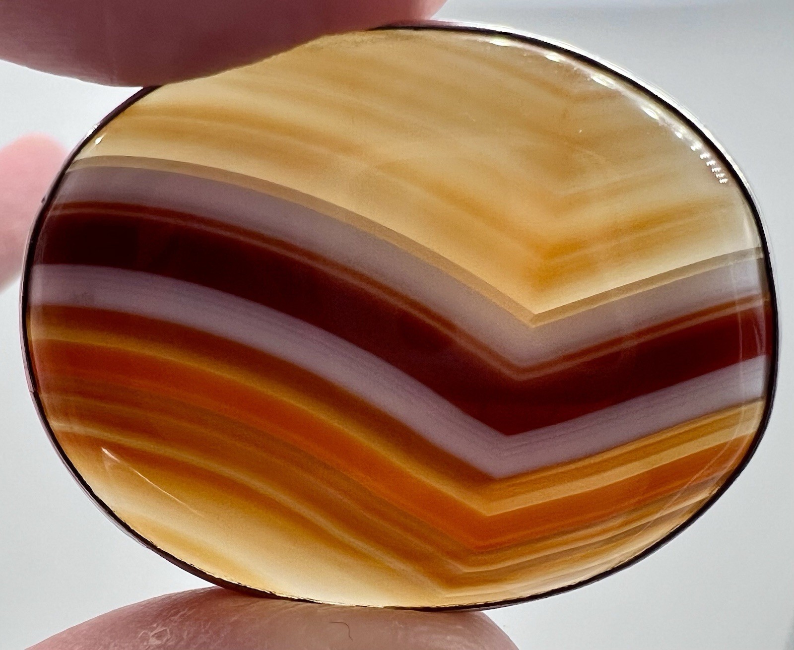 Vintage Red Banded Agate & Sterling Silver Brooch 13.99 Grams