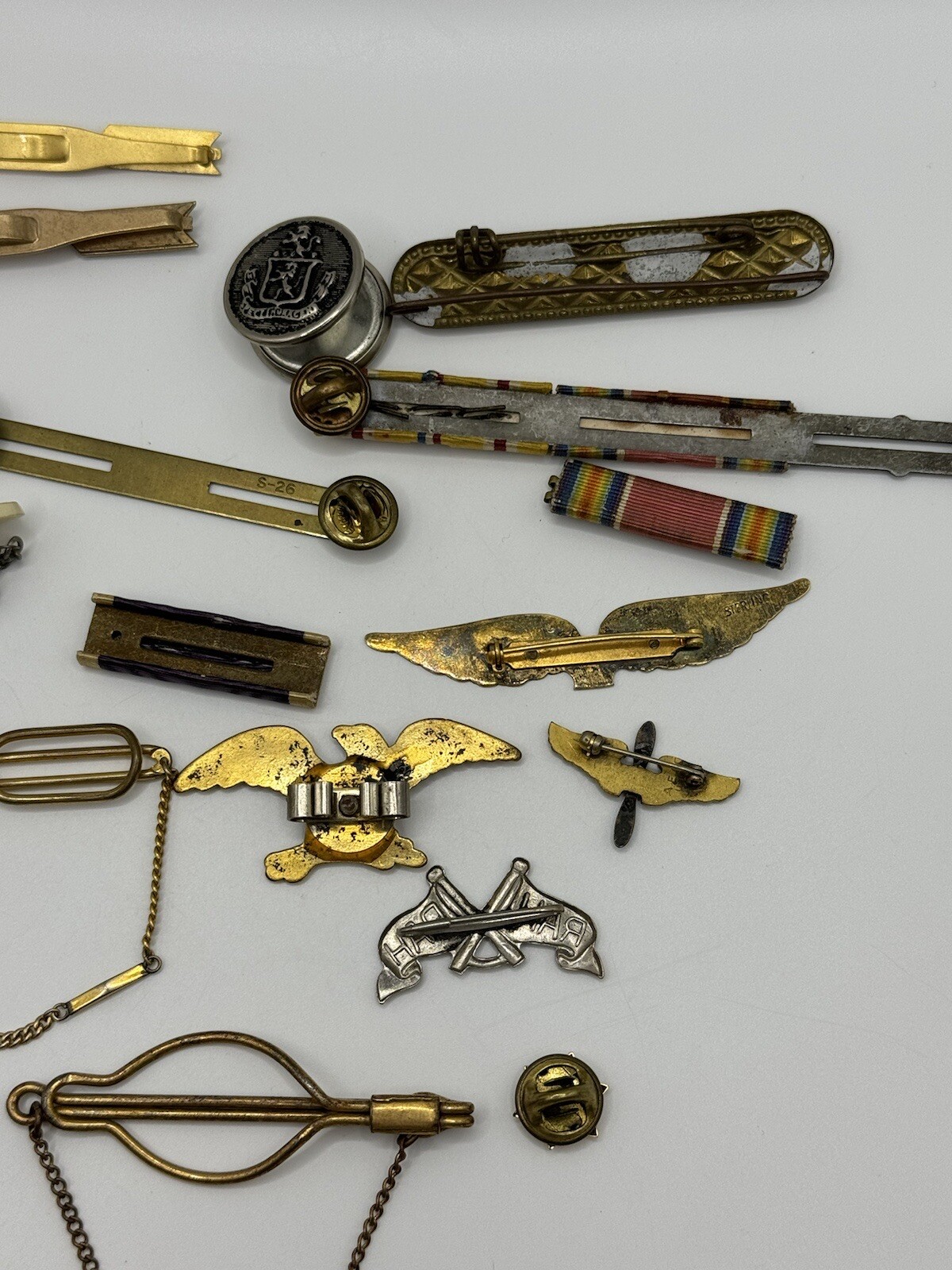 Vintage Tie Clips Lot of 21 Misc Pieces Army Militaria Swank Brooches See Desc *