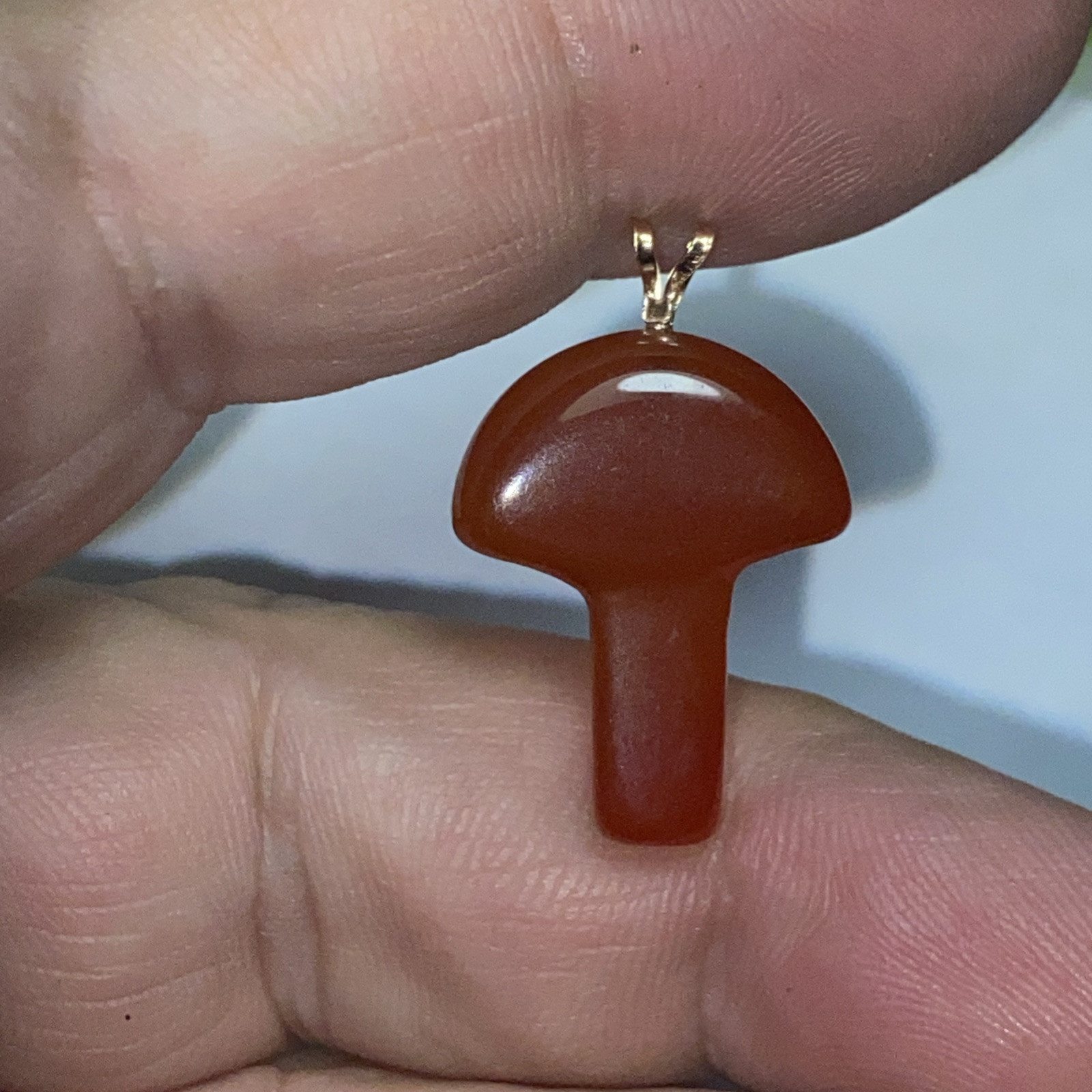 Pendant Mushroom Red Carnelian 14k Gold Vintage Unused