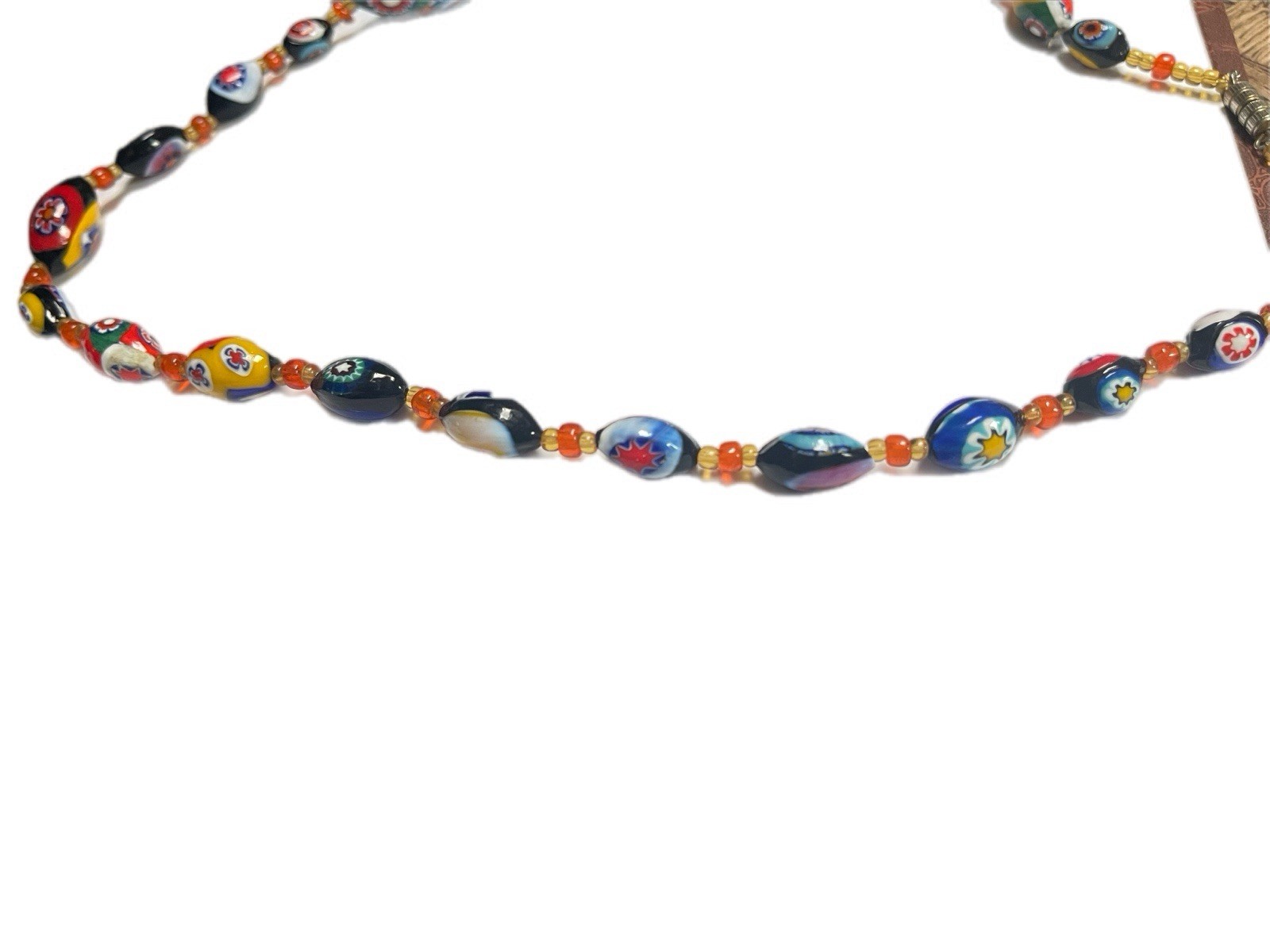 Vintage Venetian Millefiori Glass Bead Necklace – Multicolor 10”L Avantgarde