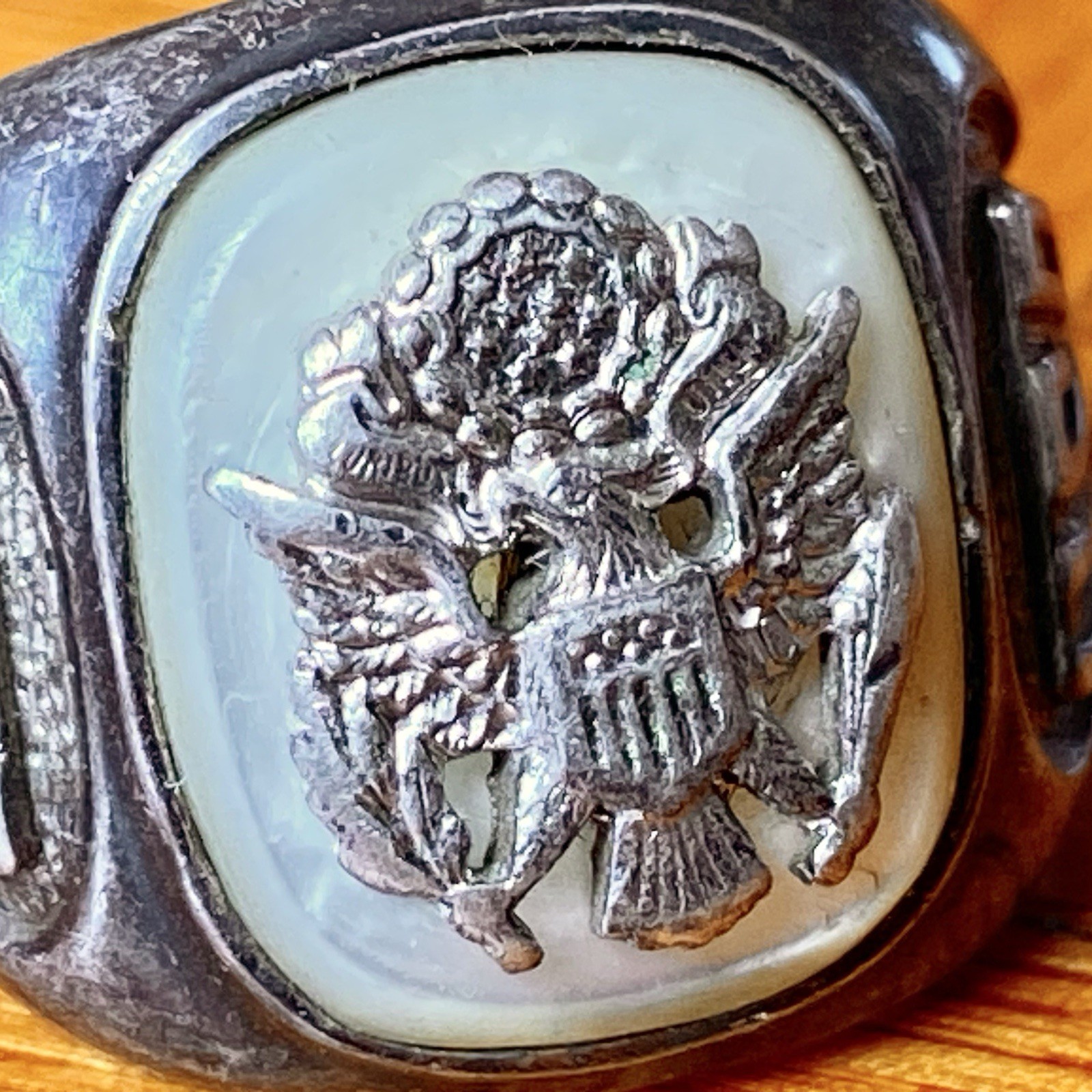 Vtg 40’s C&C Sterling Silver US Army Ring WWII 925 Mother of Pearl sz 10.5 ~READ