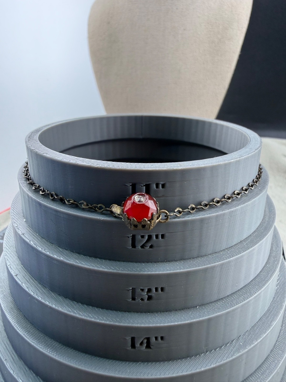 Vintage Art Deco Necklace Lavalier Red Glass Rhinestone 12” SHORT