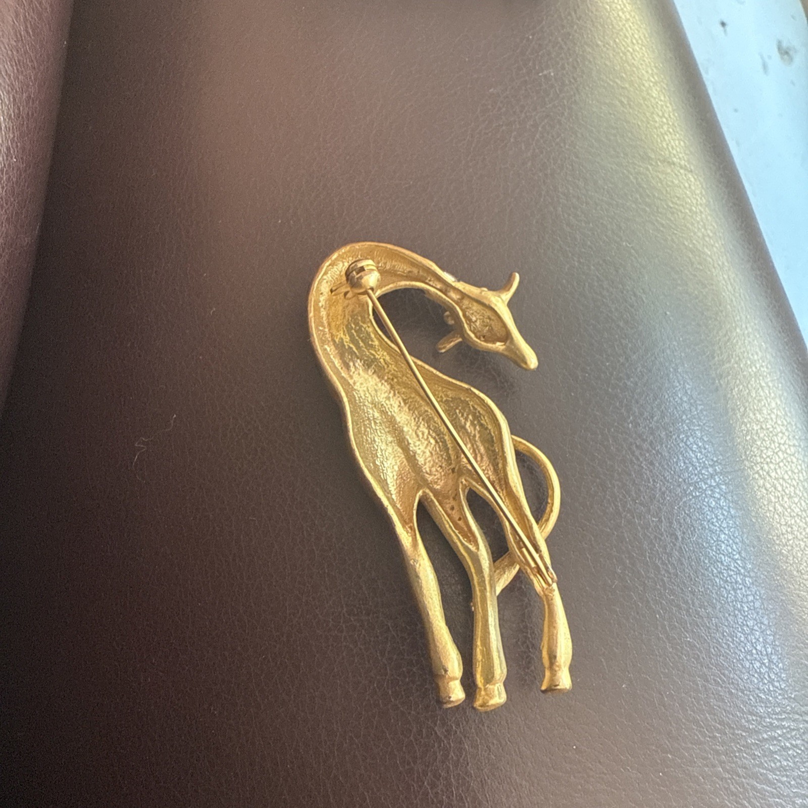 Vintage Enamel Rhinestone Giraffe Brooch Pin 2.75″ Jungle Elegant Red Rhinestone