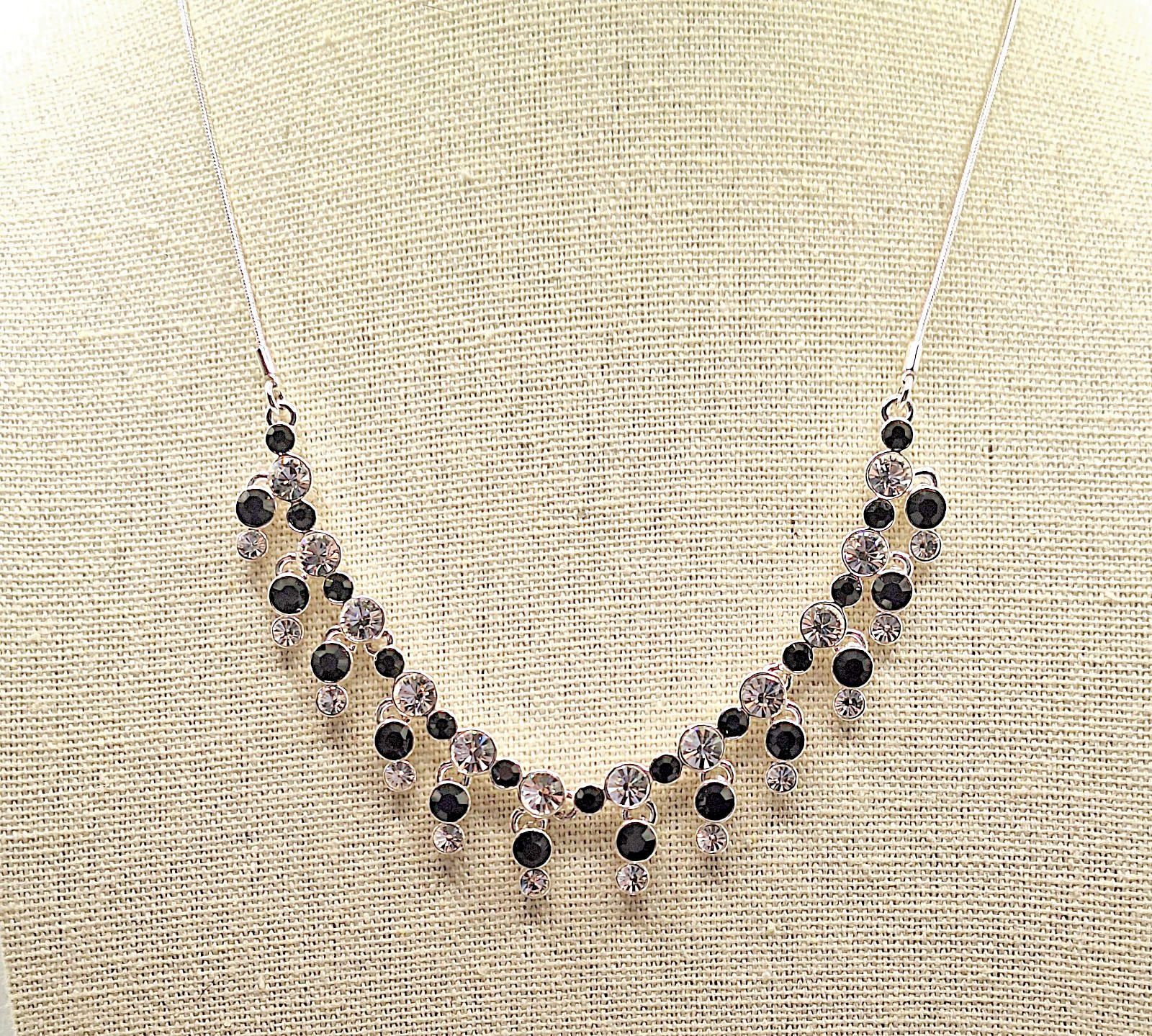 Vintage Elegant & RARE Monet Silver-plated Sapphire & Clear Crystal Necklace