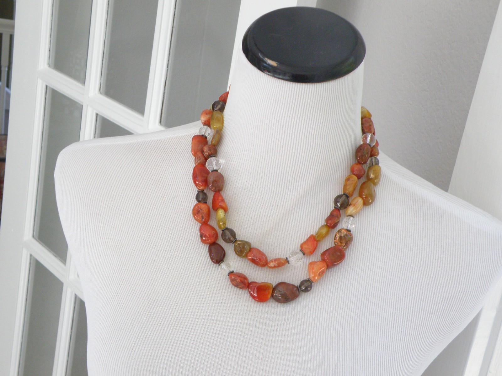 Vintage Natural Carnelian Multi Stone Bold Sterling Silver Necklace