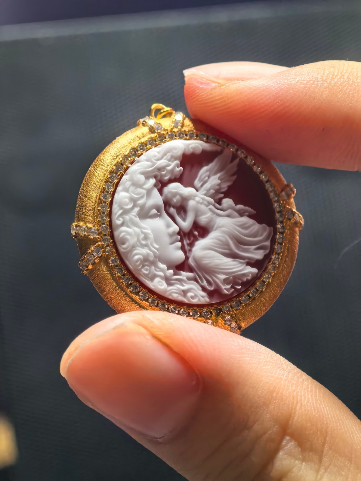 925 sterling silver red Agate Cameo vintage jewelry Pendant estate jewelry