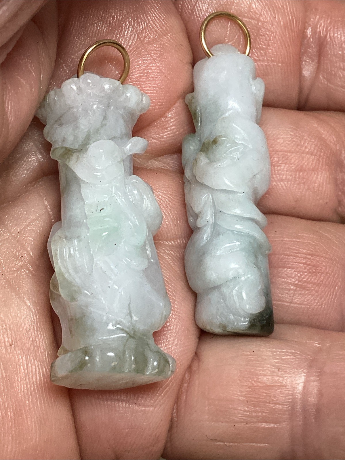 2 Vintage Carved Jades Dragons Pendants 50mm #88