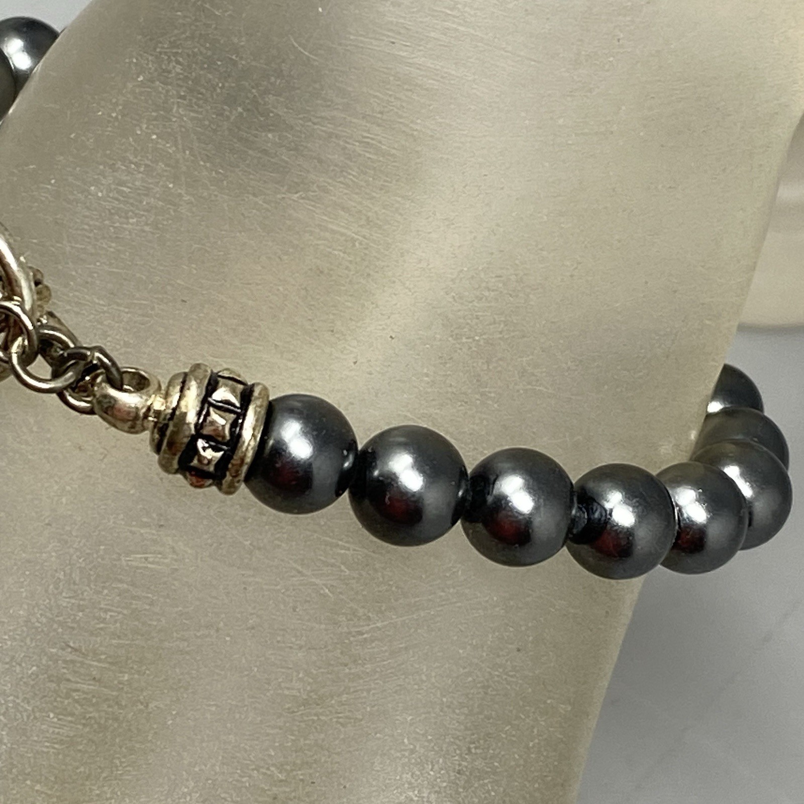 Hematite Beaded Necklace Toggle Clasp Stone Charm Healing Chakra Bohemian 6.75″