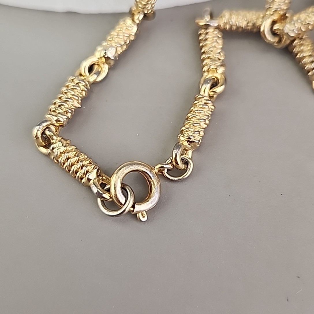 Vintage Bar Link Necklace Textured Gold Tone 18″