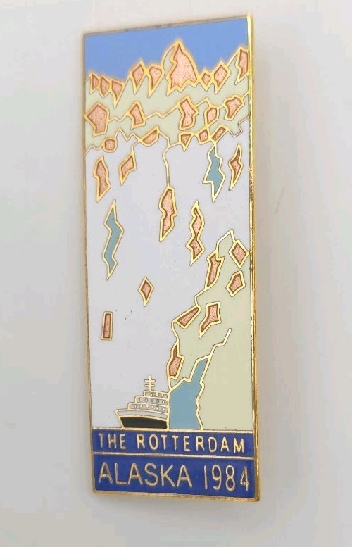 Vintage Alaska 1984 The Rotterdam Cruise Ship Map Enamel Lapel Pin William Spear
