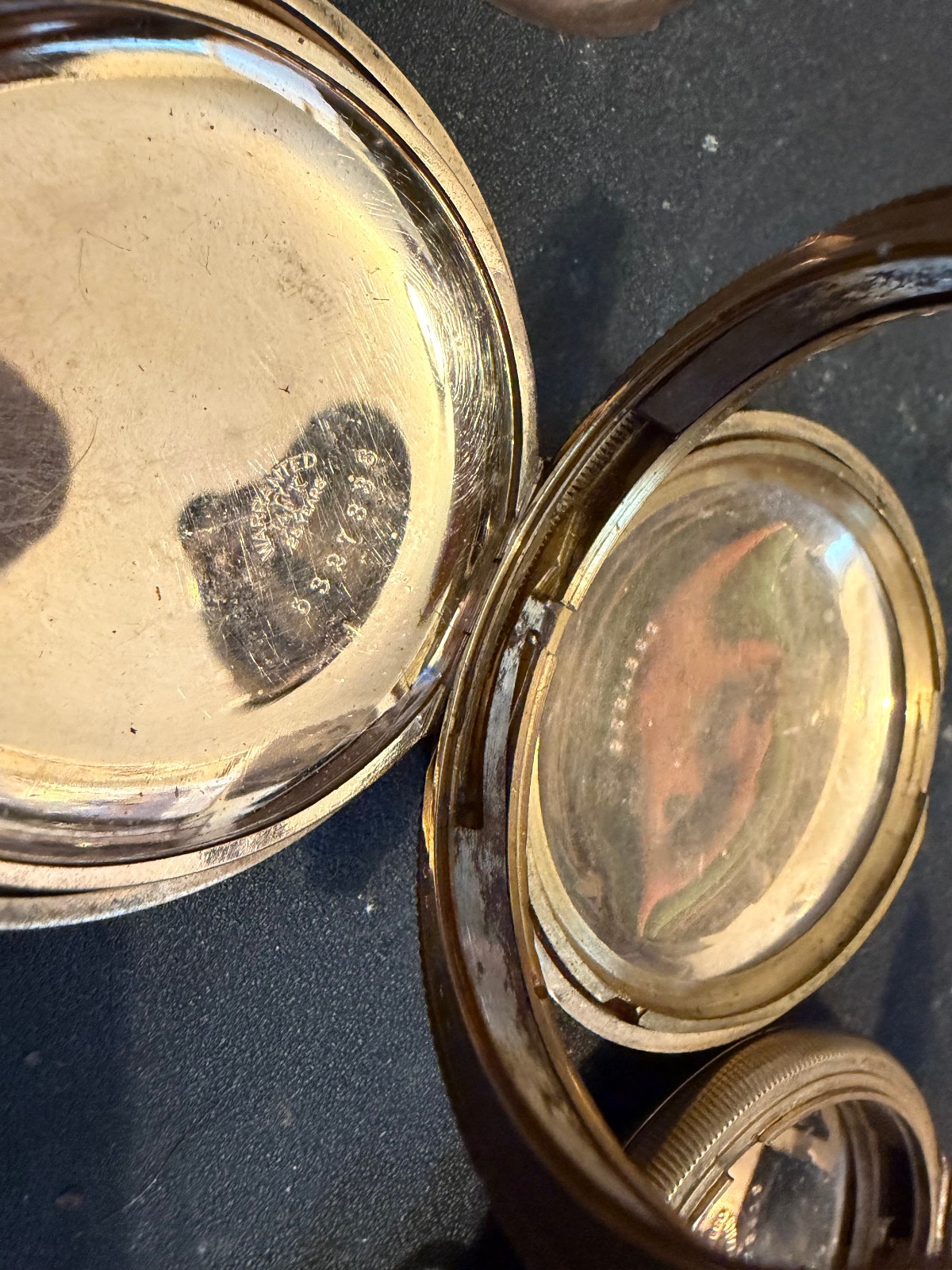 243 grams gold filled pocket watch cases. all marked “25 years”