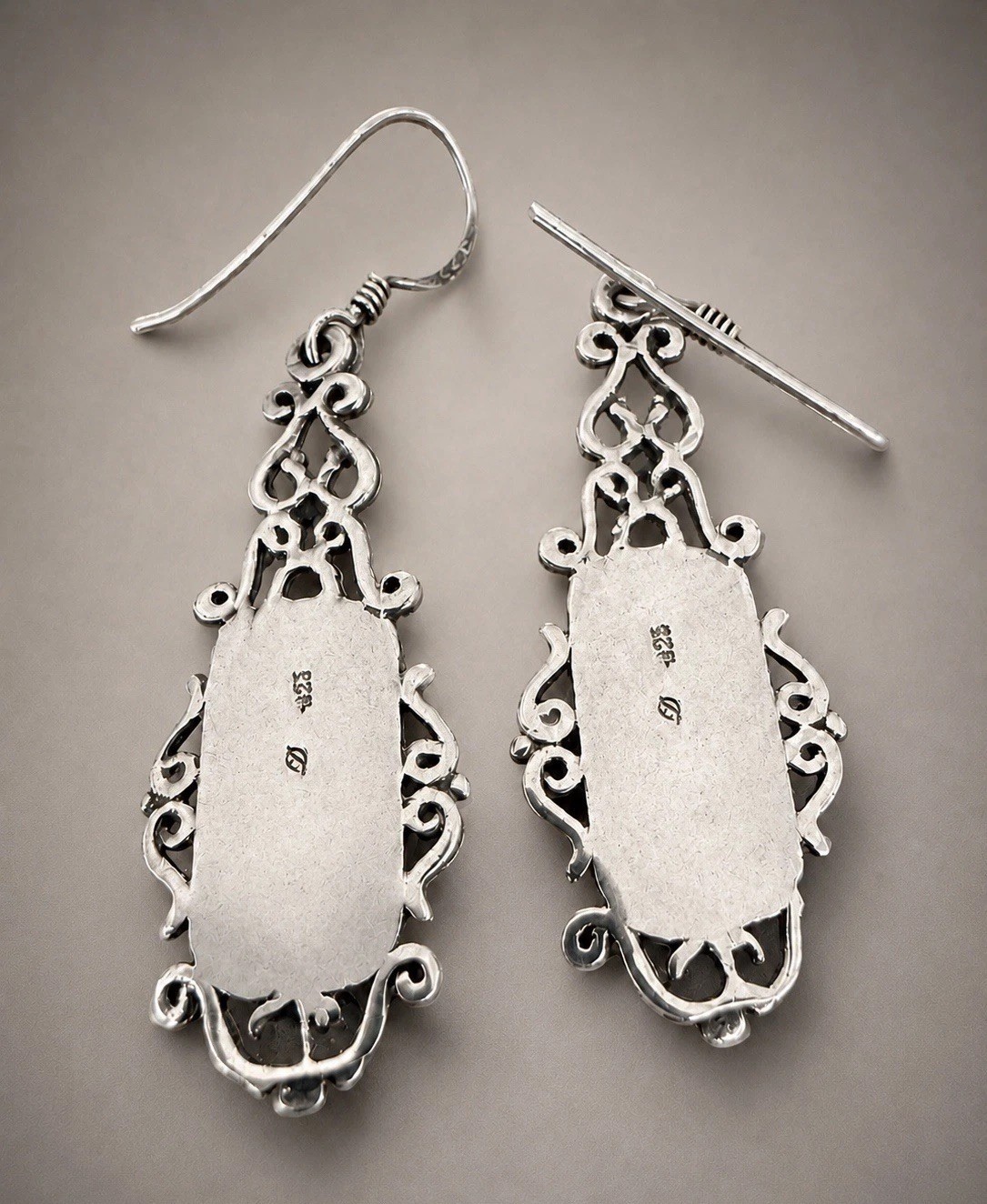 Art Deco Style Earrings Sterling Silver Mother of Pearl Estate Jewelry 5.6 Grams