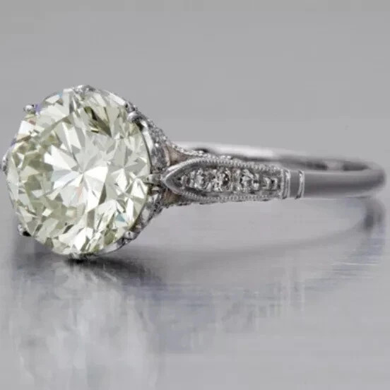 Art Deco Style White Lab Created Diamond Engagement 14K White Gold Finish Ring
