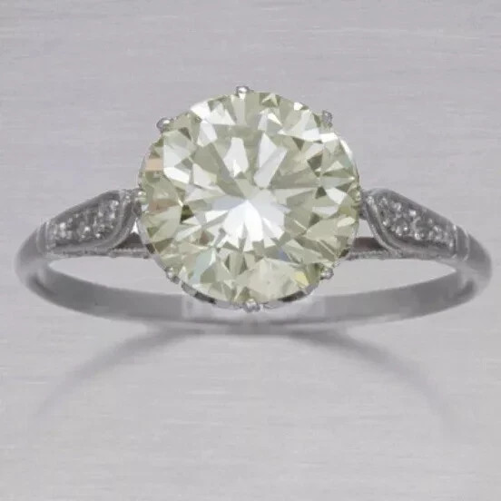 Art Deco Style White Lab Created Diamond Engagement 14K White Gold Finish Ring
