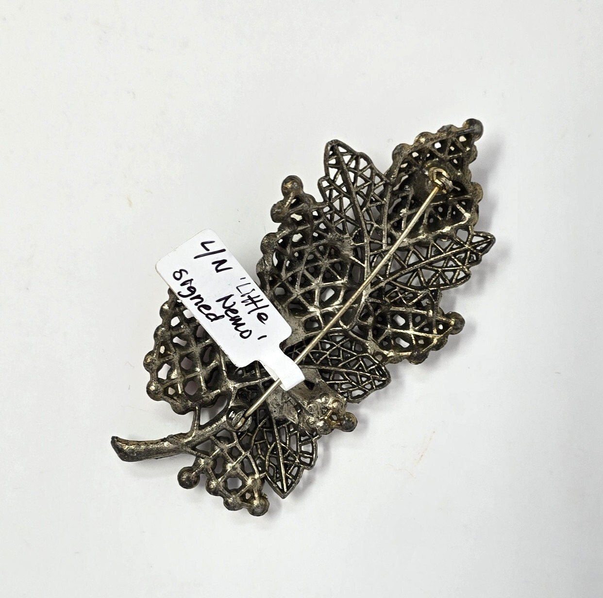 Vintage Antique LITTLE NEMO Brooch Pin Pot Metal Paste Rhinestones Plant Flowers