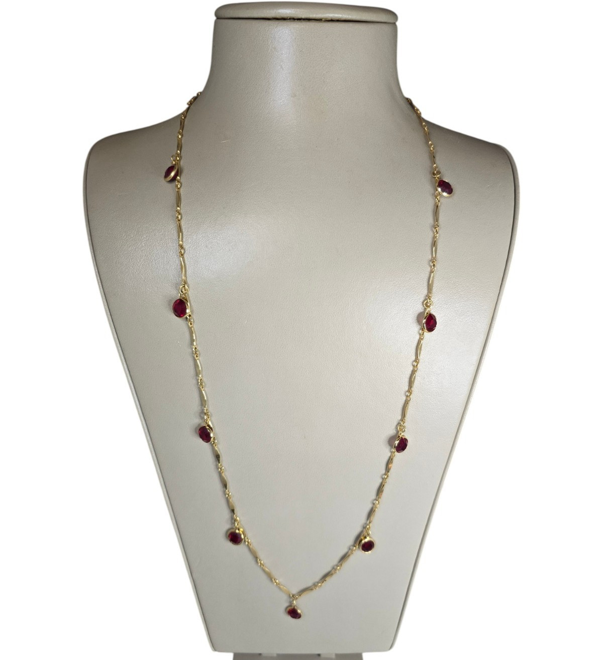 Vintage Gold Plated Red Dangle Charms Long Chain Necklace 30″