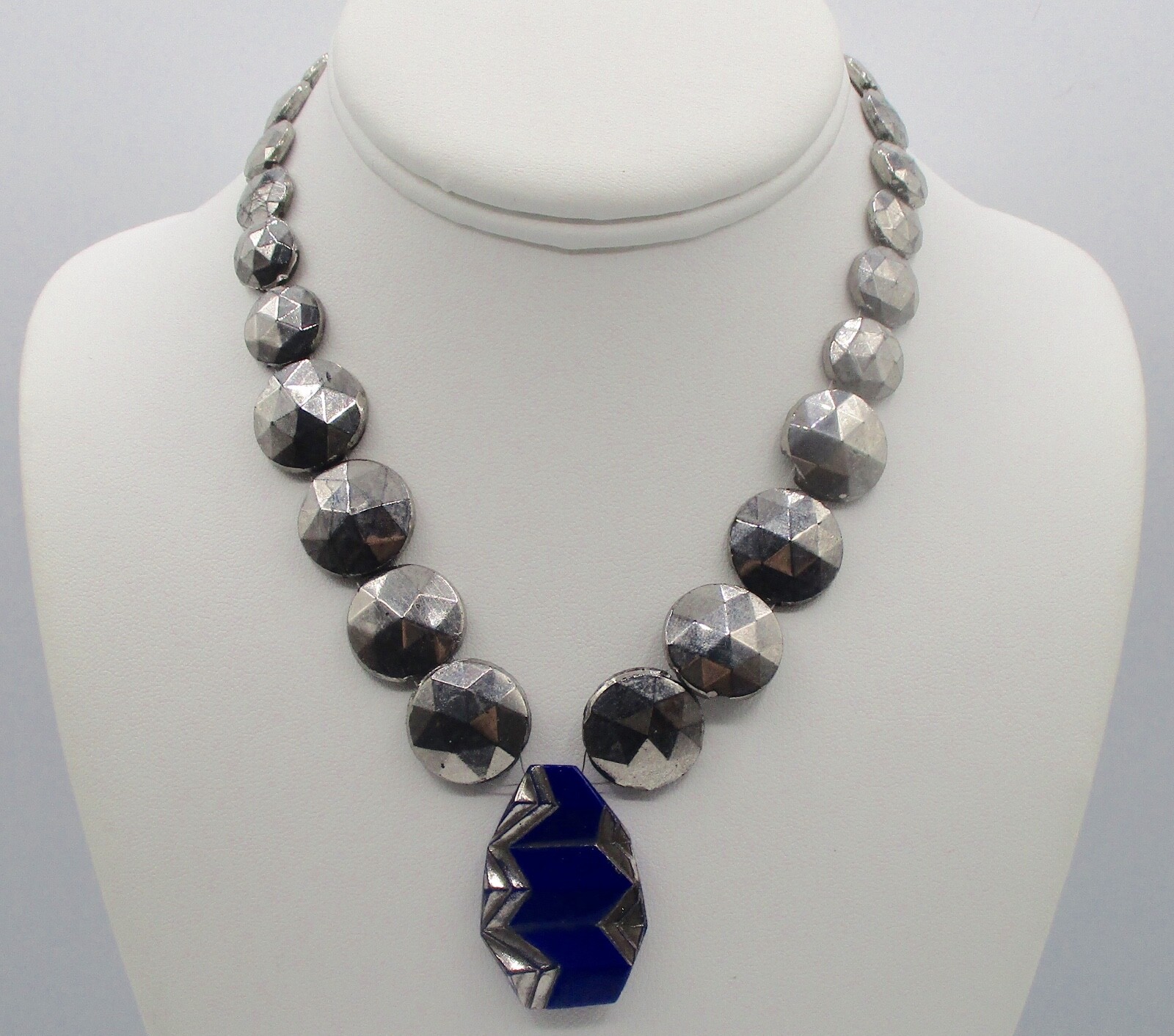 Vintage Art-Deco Glass Choker/ Glass Lapis Lazuli & Faceted Glass Silver Beads