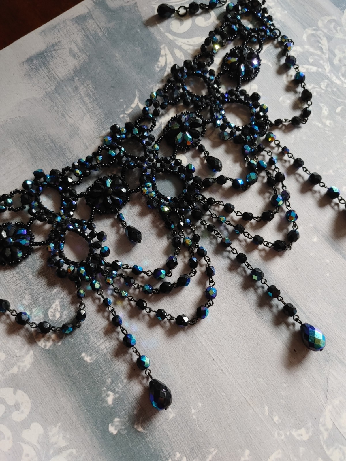 Vintage bead necklace NWT Nancy K designs Czech Republic black iris collar