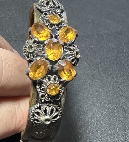 Vintage 1930’s Possibly Czech Green Glass Hinged Bracelet See Pictures For