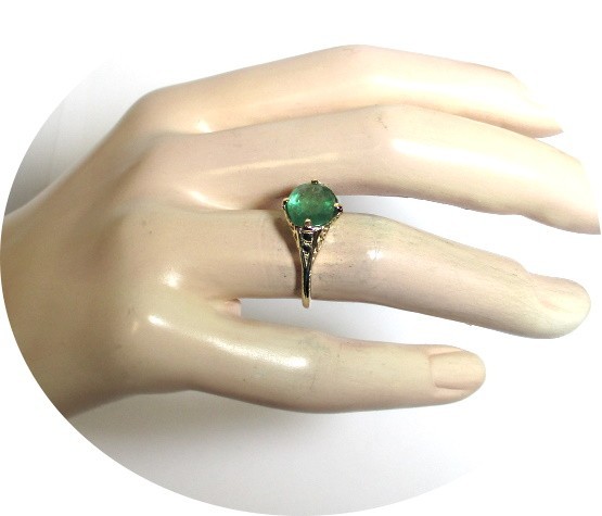 EMERALD Ring- Natural – Art Deco 14k Yellow Gold Filigree Mtg. – Certifcate..