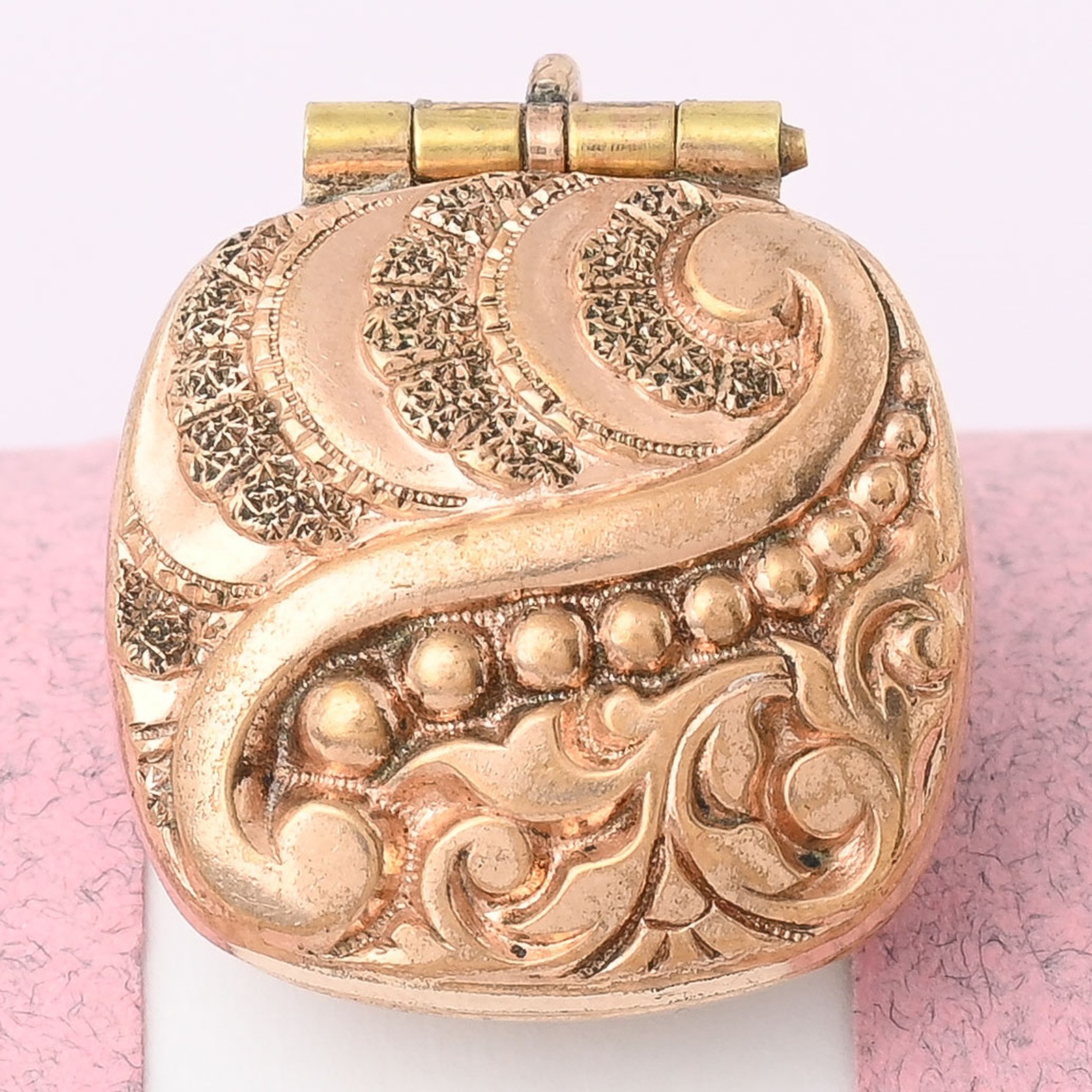 Antique Victorian REPOUSSE Foliate Flower Rose Gold Filled Charm Pendant Locket