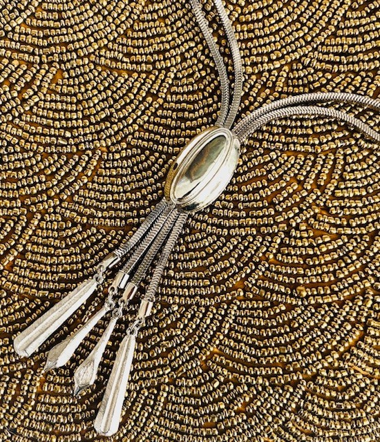 VTG Mid-Century Modern Slider Pendant Necklace, Multi-Strand Silver Omega Chain