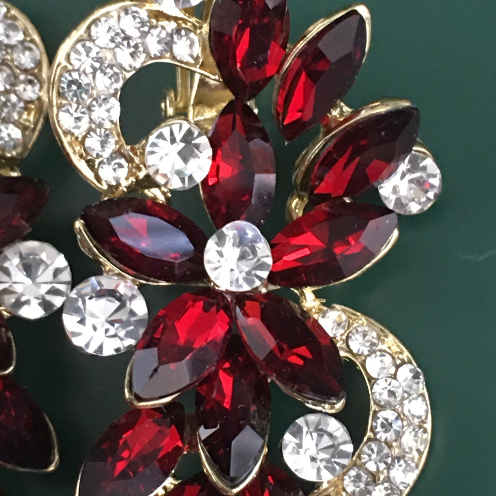 Red Rhinestone Statement Clip-On Earrings