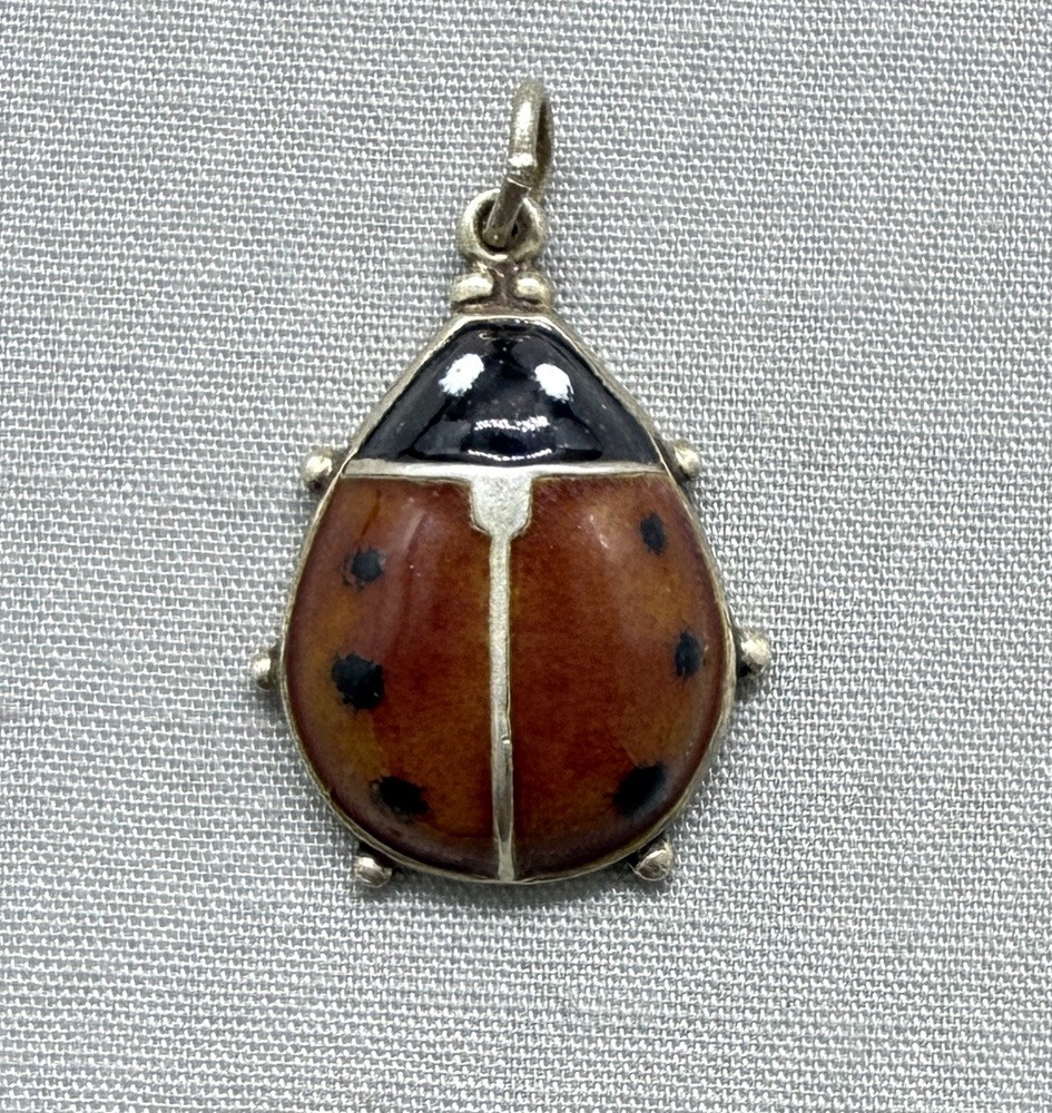 Vintage Sterling Silver Enamel Ladybug Charm Good Luck Gilt Scandinavian Style