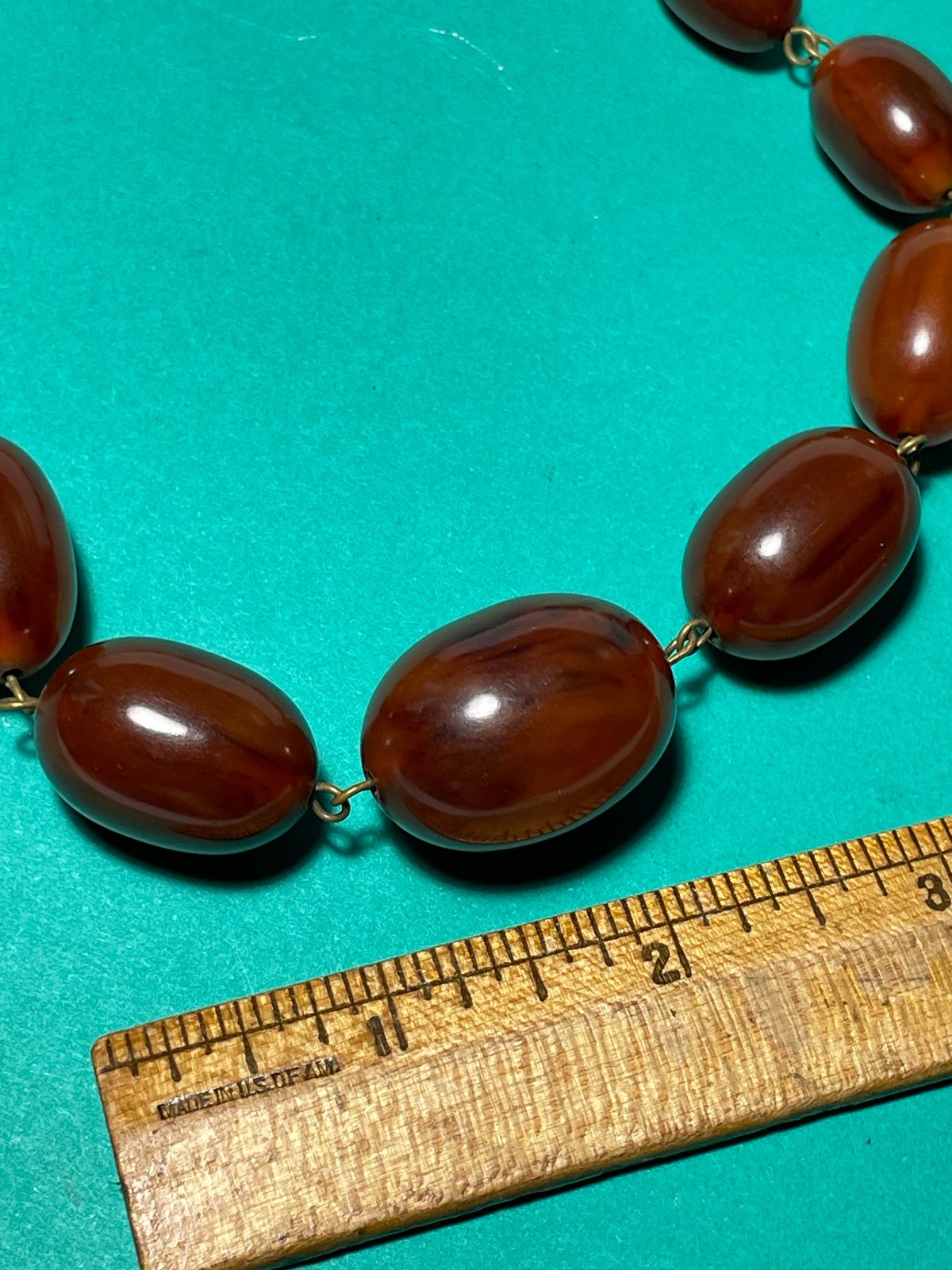 Vintage Art Deco Bakelite Necklace 24″ Graduated Beads Amber 59 grams tested