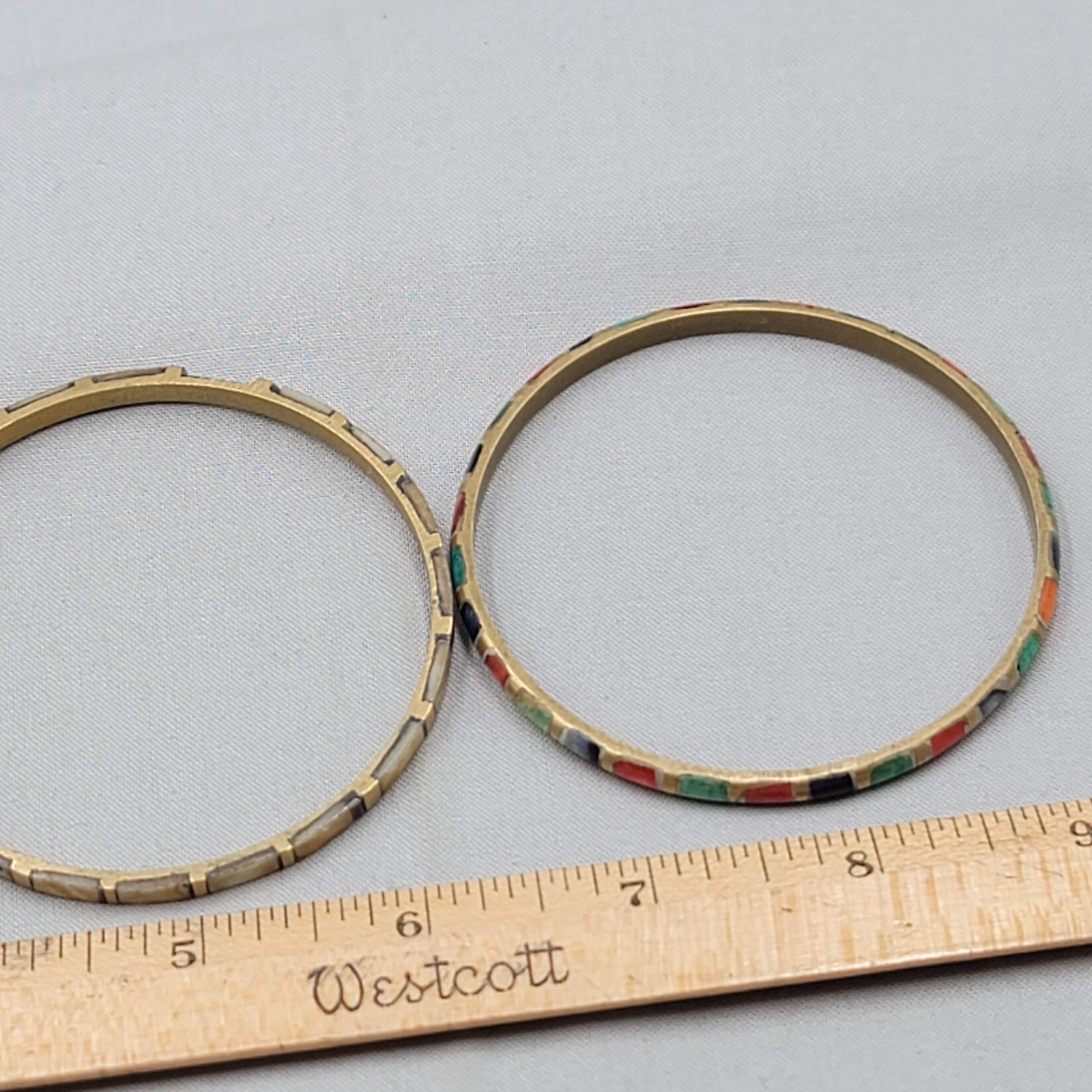 Vintage Bangle Bracelet Lot of 3 Brass Inlay Made in India