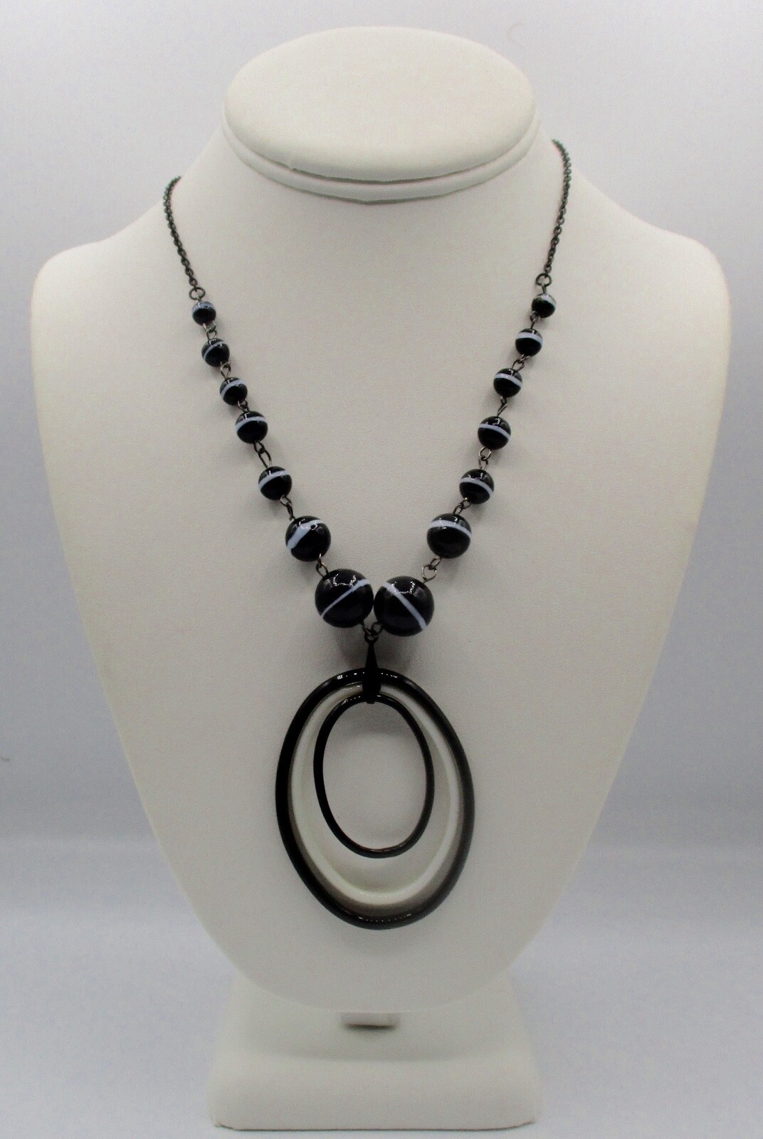 Antique Victorian Banded Agate Style Glass Bead Necklace/Boho/Shabby Chic