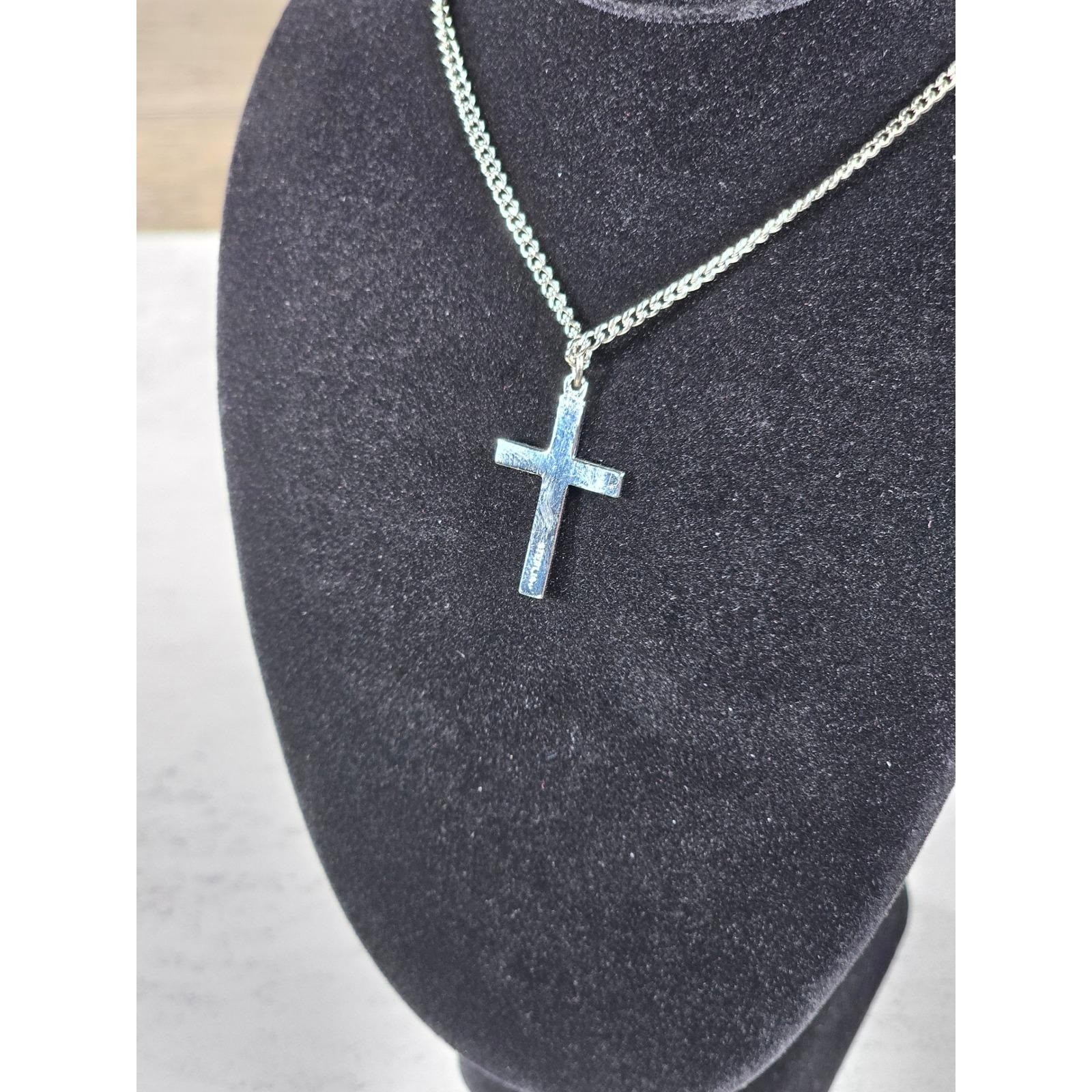 Vintage Silver Tone Cross Necklace with Chain Christian Jewelry