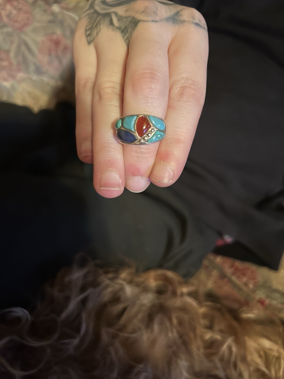 Vintage Whitney Kelly Turquoise And Other Gemstone Sterling Silver Ring